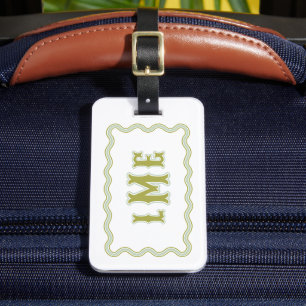 Green Bespoke Scalloped Monogram Luggage Tag