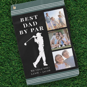 Green Best Dad by Par Photo Collage Golf Towel
