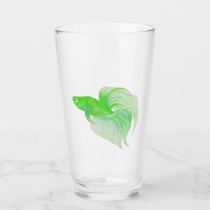 Green Betta Fish Watercolor Glass