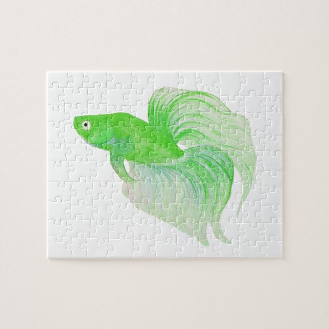 Green Betta Fish Watercolor Jigsaw Puzzle (Horizontal)