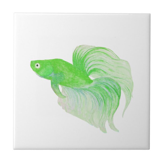 Green Betta Fish Watercolor Tile (Front)