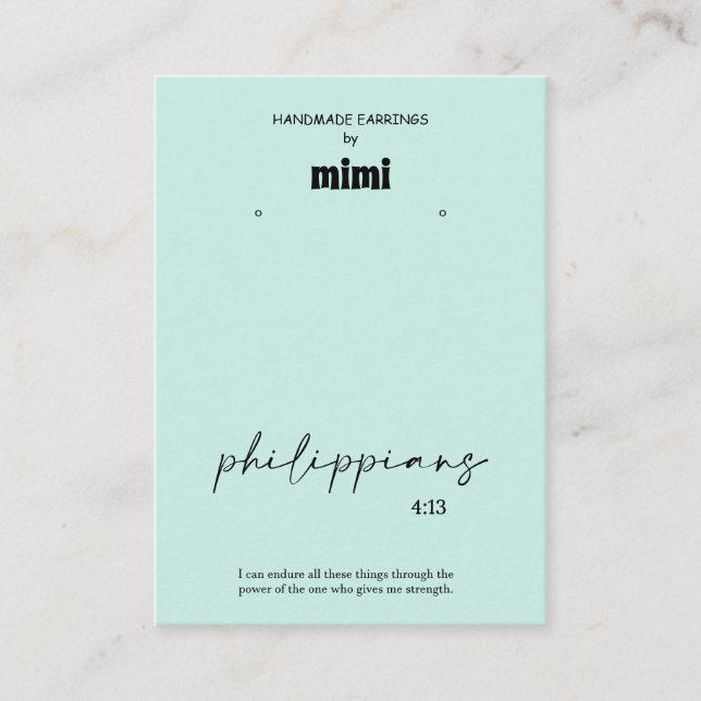 Green Bible Verse Earring Display  Business Card (Front)