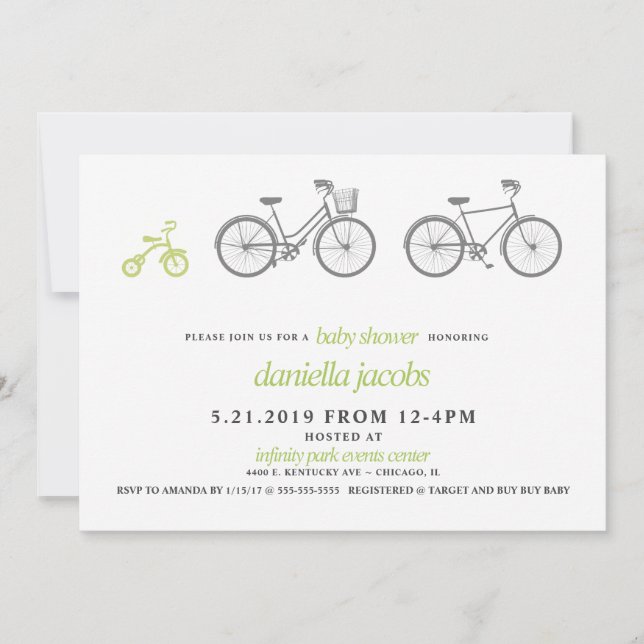 Green Bicycle Baby Shower Invitation (Front)