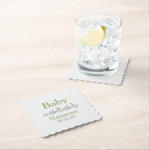 Green Bicycle Baby Shower Paper Coaster
