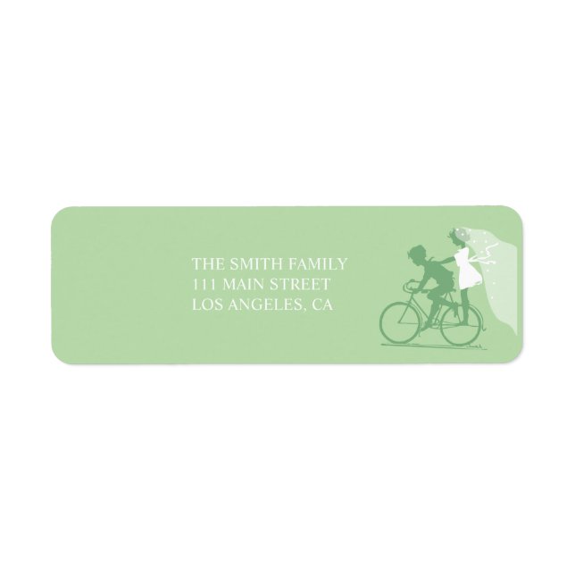 Green Bicycle Couple Wedding Return Address Label (Front)