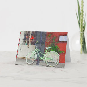 Green Bicycle In Brushstrokes Blank Inside Card