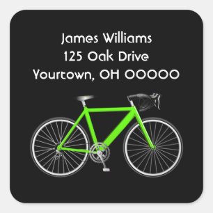 Green Bicycle On Black Square Sticker