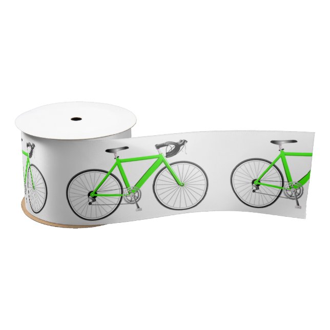Green Bicycle on White Satin Ribbon (Spool)