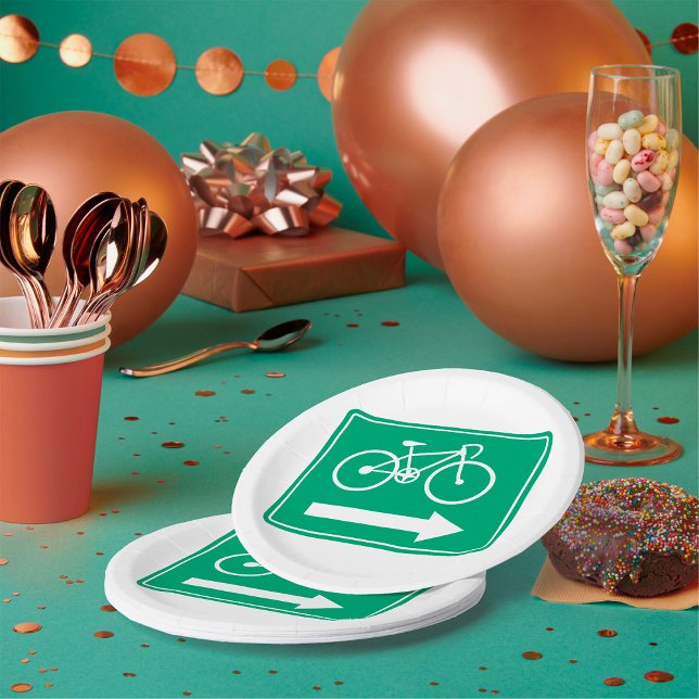 Green Bicycle Path Right Arrow Directional Sign Paper Plate (Creator Uploaded)