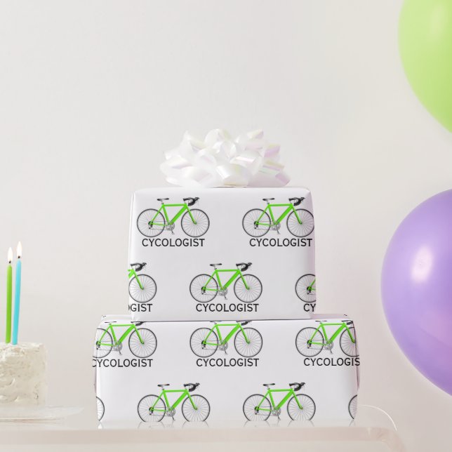 Green Bicycle with Cycologist Text on White Wrapping Paper (Party Gifts)