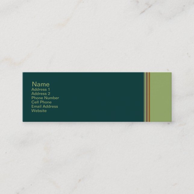 green biege striped mini business card (Front)