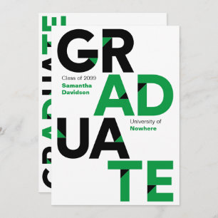 Green Big Bold Angle-Cut Letters Graduation Invitation