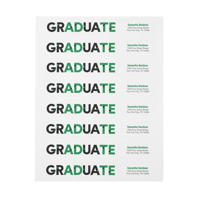Green Big Bold Angle-Cut Letters Graduation Wrap Around Label (Sheet)