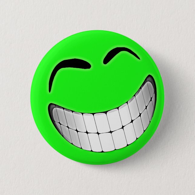 Green Big Grin Face 6 Cm Round Badge (Front)
