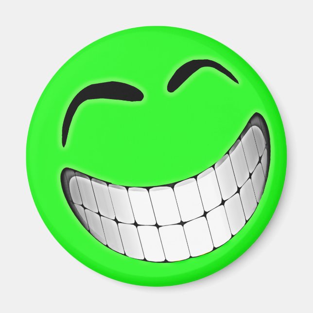 Green Big Grin Face Magnet (Front)
