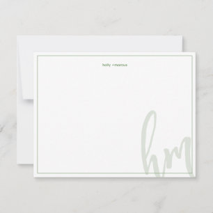 Green Big Monogram Couple Initials Wedding Simple Card