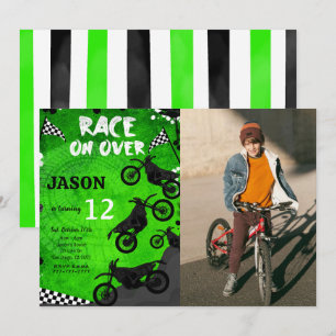 Green Bike Birthday Photo Invitation 