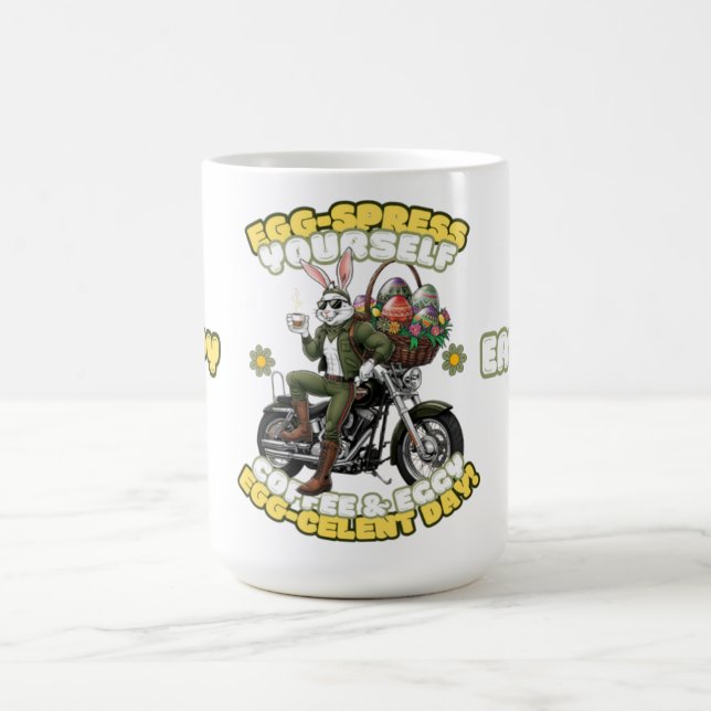 Green Biker Bunny Easter Coffee Mug (Center)