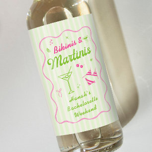 Green Bikinis & Martinis Bachelorette Party Wine Label