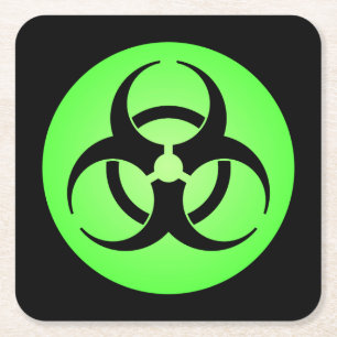 Green Biohazard Symbol Square Paper Coaster