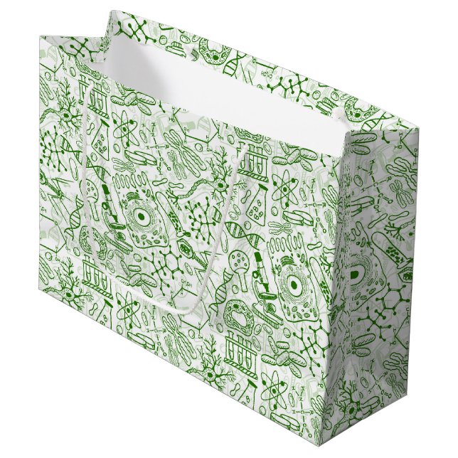 Green Biology Pattern Large Gift Bag (Front Angled)