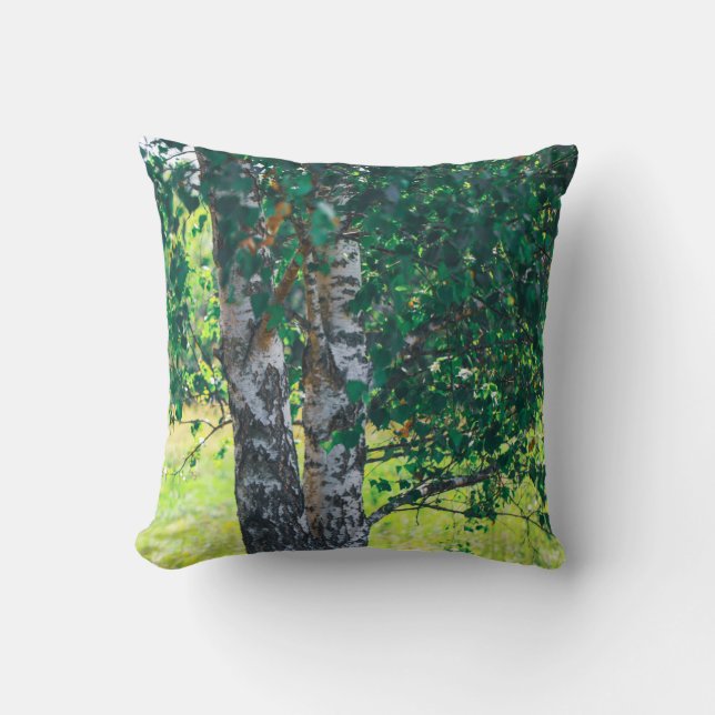 Green Birch Tree Leaves Nature Cushion (Front)