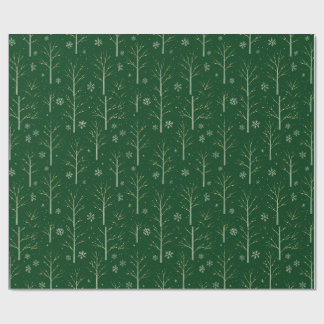 Green Birch Tree – Winter Snowflake & Warm Light Wrapping Paper
