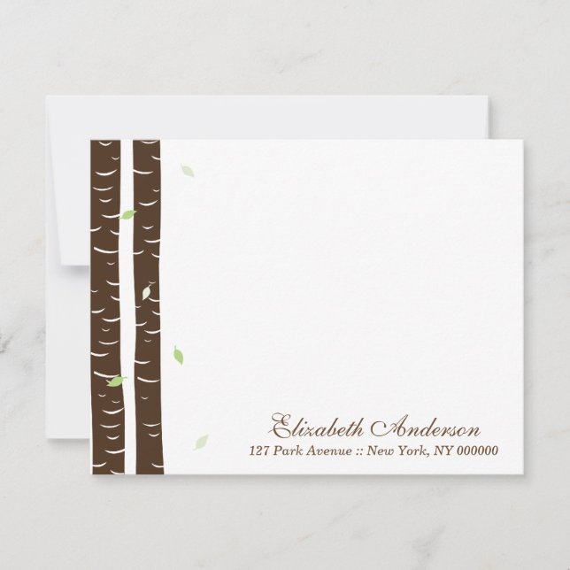 Green Birch Trees Flat Note Cards (Front)