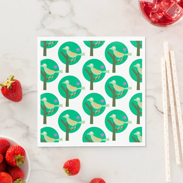 Green Bird and Tree Pattern Nature Inspired  Napkin (Creator Uploaded)
