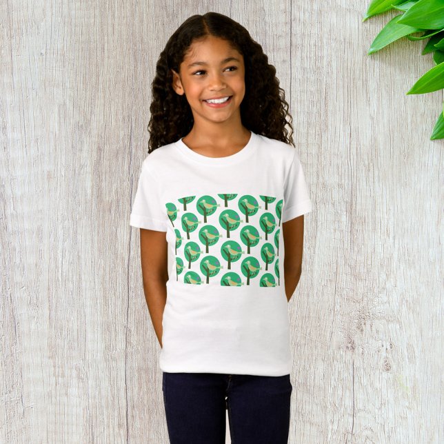 Green Bird and Tree Pattern Nature Inspired  T-Shirt (Creator Uploaded)