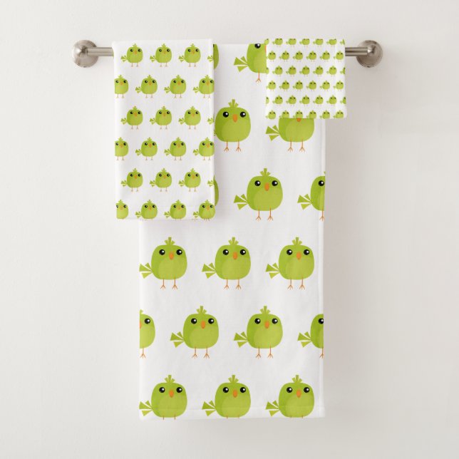 Green Bird Cartoon   Bath Towel Set (Insitu)