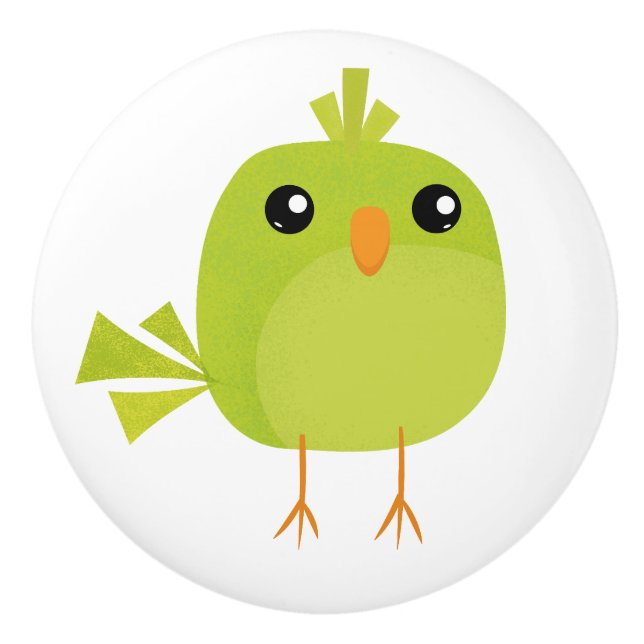 Green Bird Cartoon   Ceramic Knob (Front)