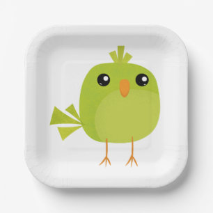 Green Bird Cartoon Paper Plate