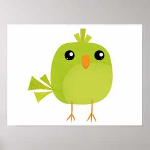 Green Bird Cartoon Poster
