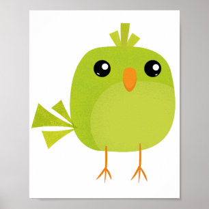 Green Bird Cartoon  Poster