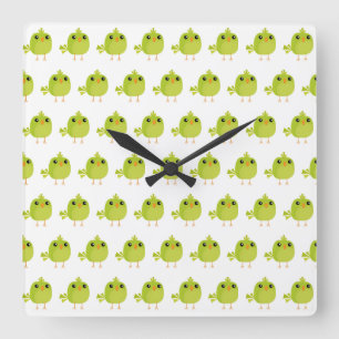 Green Bird Cartoon   Square Wall Clock