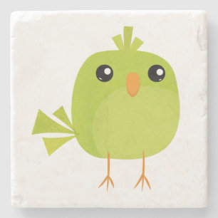 Green Bird Cartoon Stone Coaster