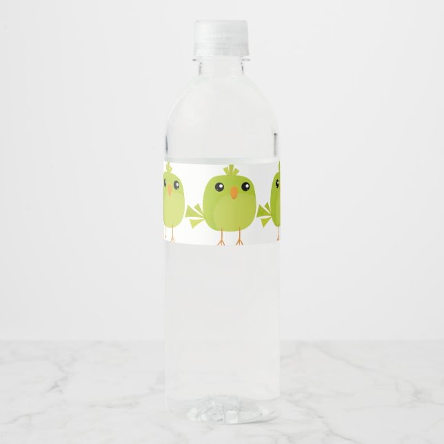 Green Bird Cartoon   Water Bottle Label (Front)