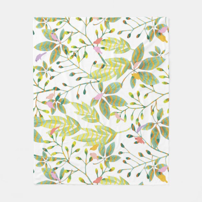 Green bird garden  fleece blanket (Front)