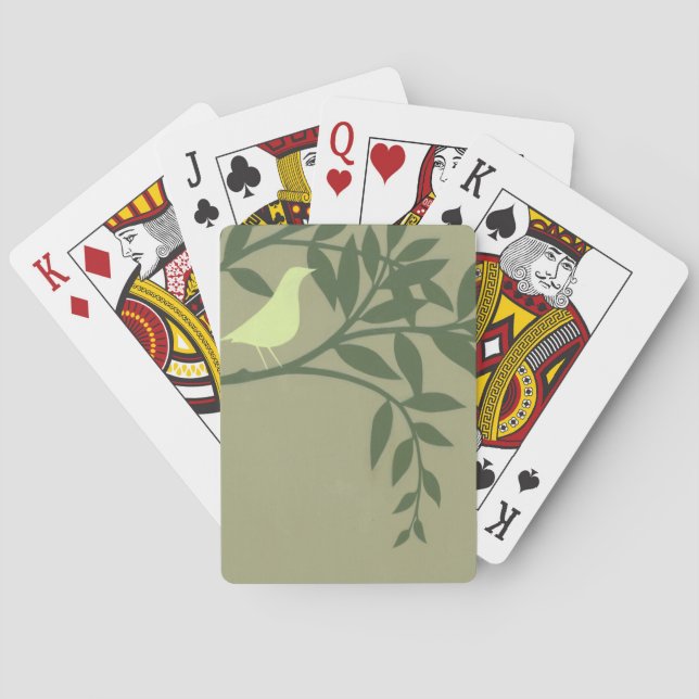 Green Bird Perched on Green Branch Playing Cards (Back)
