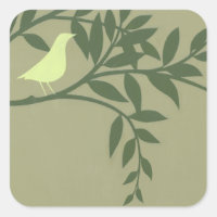 Green Bird Perched on Green Branch
