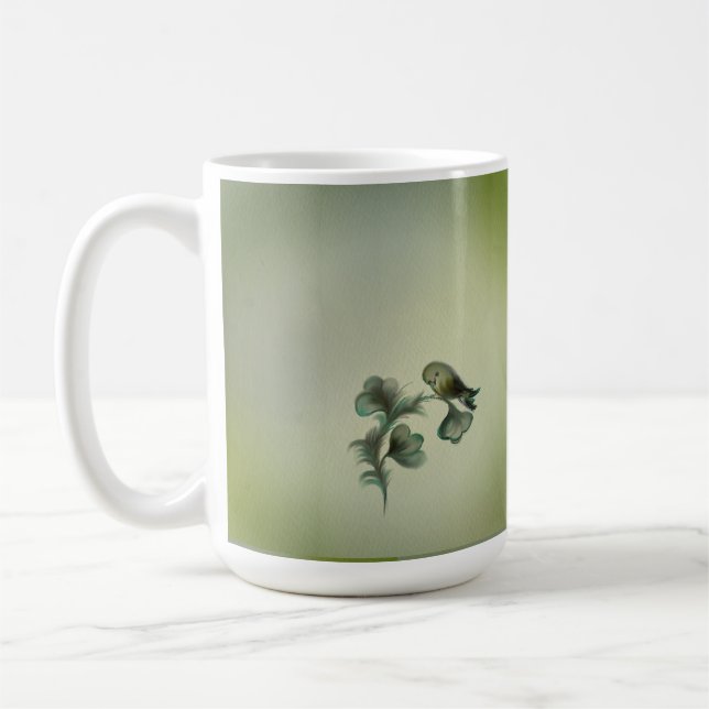 Green bird stickers  coffee mug (Left)