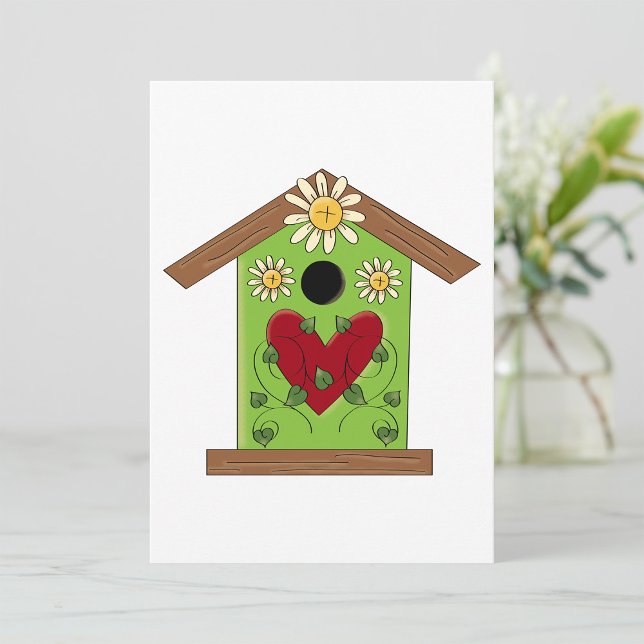 Green Birdhouse with Heart and Daisies  Invitation (Creator Uploaded)
