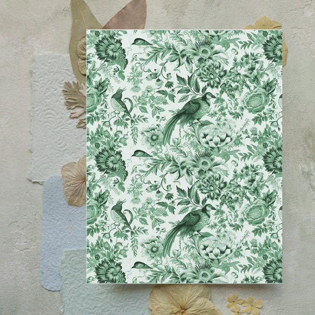 Green Birds and Flowers French Scrapbook Paper (Creator Uploaded)