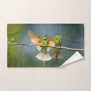 Green Birds Frolic in the Trees Photograph Hand Towel