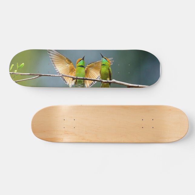 Green Birds Frolic in the Trees Photograph Skateboard (Horz)