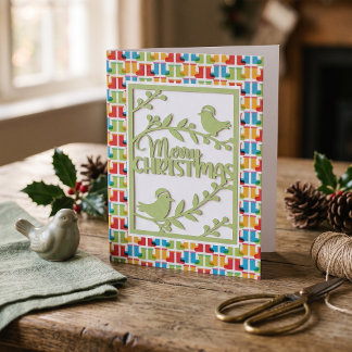 Green Birds Merry Christmas Faux Papercut Holiday Card