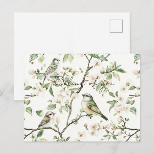 Green Birds White Flowers Tree Thinking of you Postcard