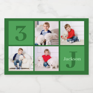 Green Birthday Boy Photo Collage Custom Party Food Label