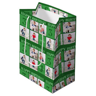 Green Birthday Boy Photo Collage Custom Party Medium Gift Bag